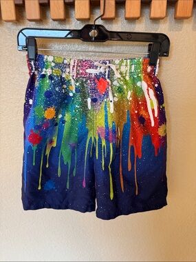 Source Unknown Kids Swim Trunks - Rainbow Paint Splash on Navy